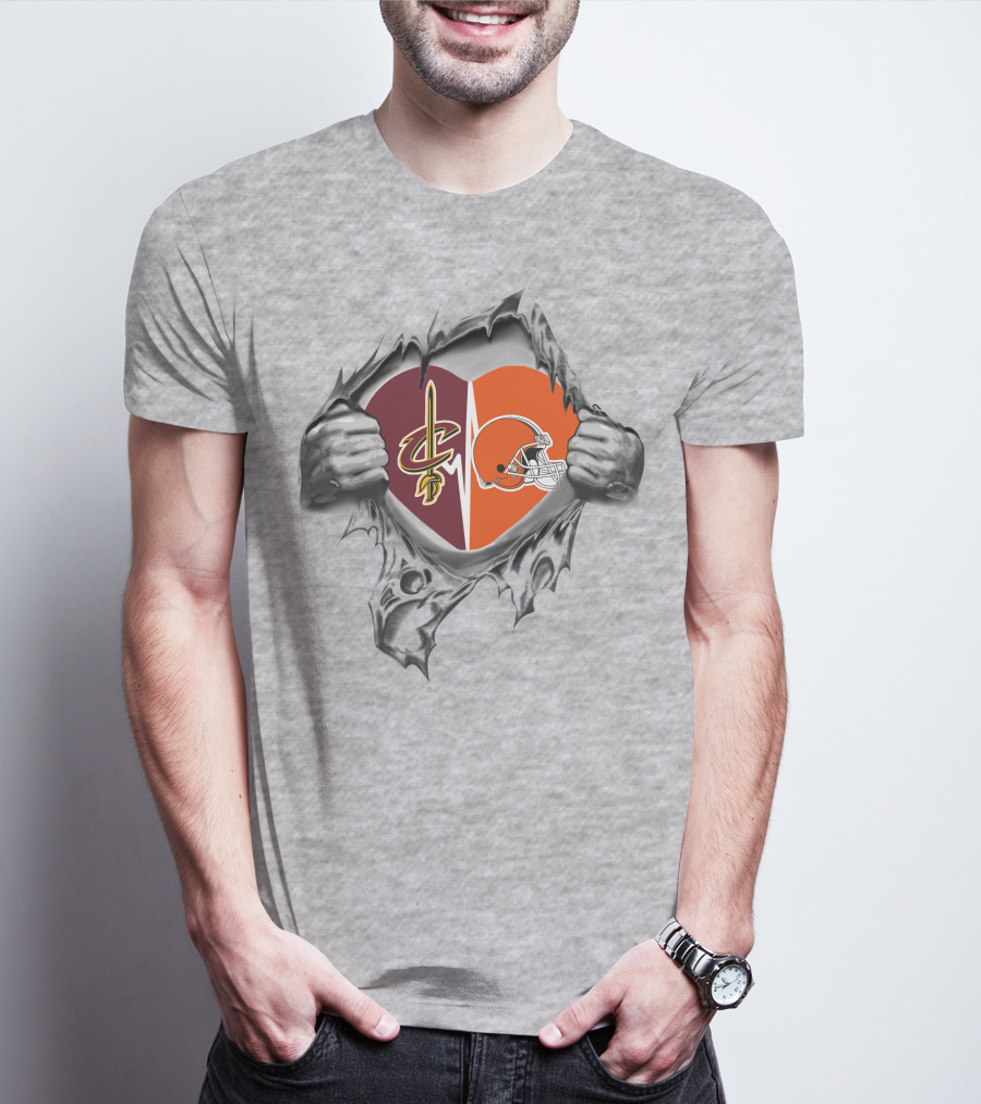 Cleveland Cavaliers Browns Heart Torn Logo Combination T-Shirt