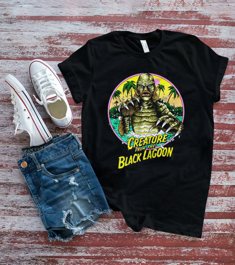 Creature From The Black Lagoon Retro Monster Beach Scene T-Shirt