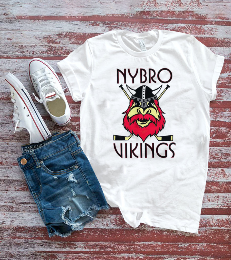 Nybro Vikings Hockey Red Viking Head With Crossed Hockey Sticks T-Shirt