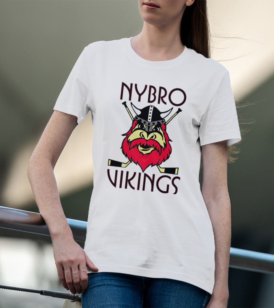 Nybro Vikings Hockey Red Viking Head With Crossed Hockey Sticks T-Shirt