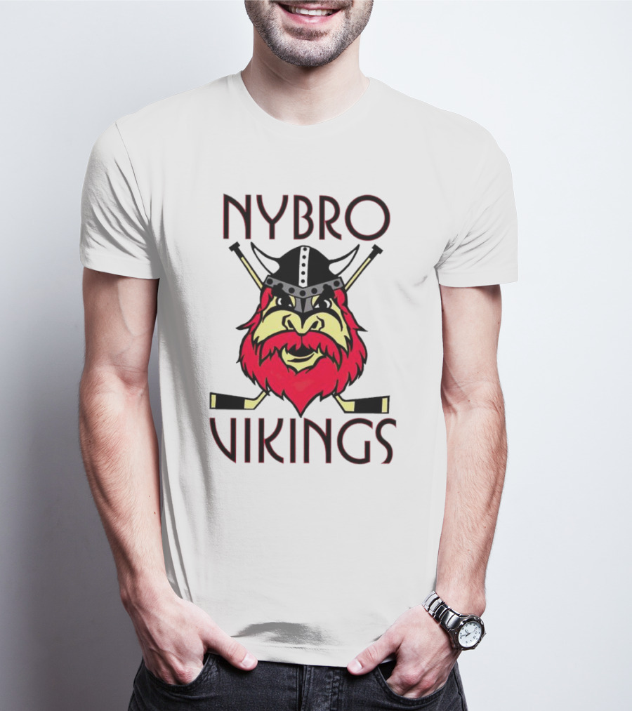 Nybro Vikings Hockey Red Viking Head With Crossed Hockey Sticks T-Shirt
