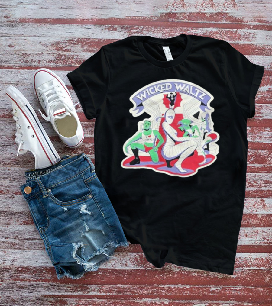 Wicked Waltz Monsters Dracula Frankenstein Mummy Bride T-Shirt