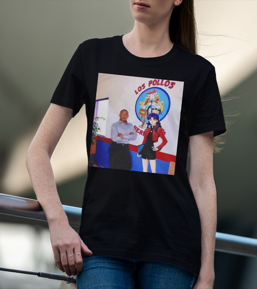 Breaking Bad Los Pollos Hermanos Gus And Evangelion Misato Crossover T-Shirt