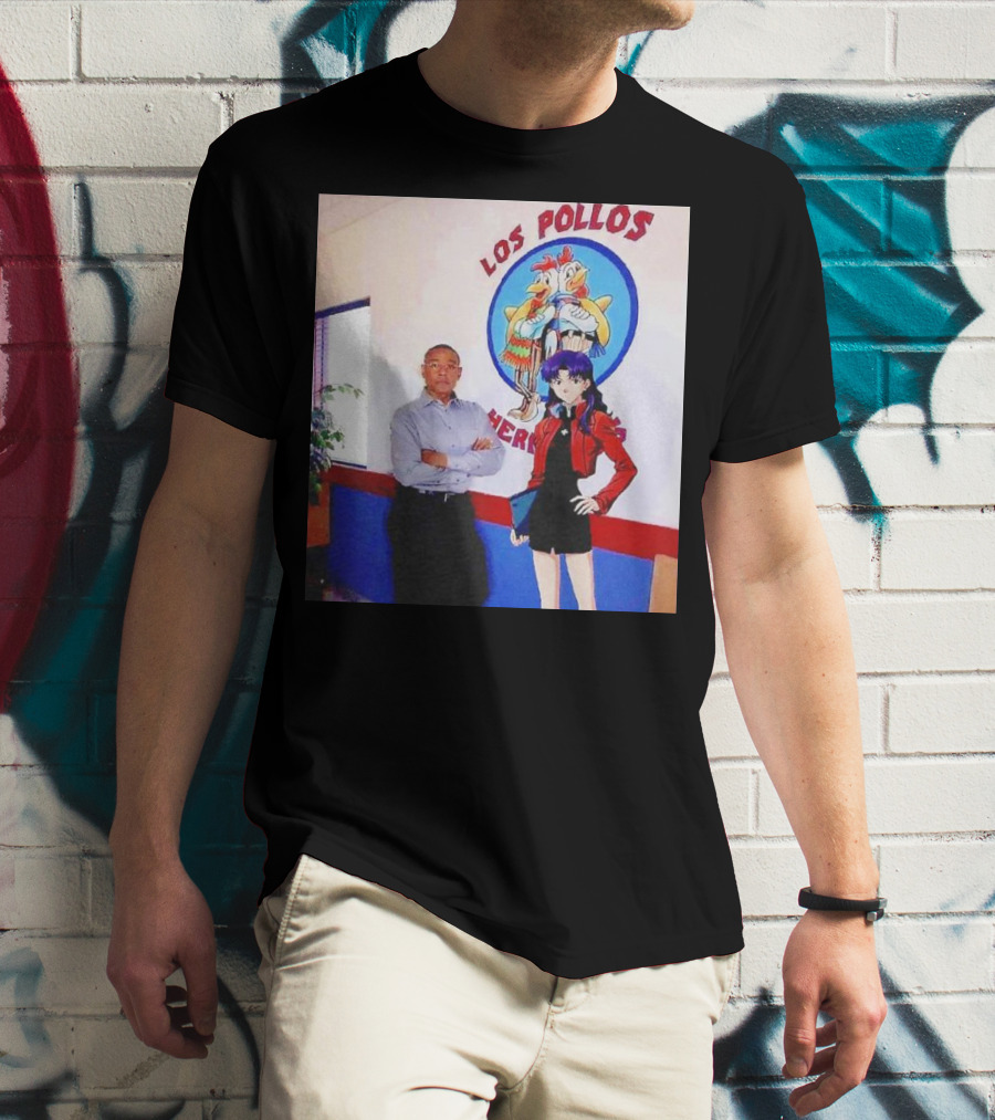 Breaking Bad Los Pollos Hermanos Gus And Evangelion Misato Crossover T-Shirt
