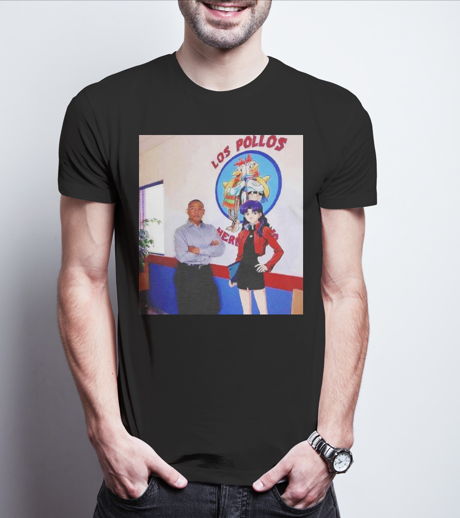 Breaking Bad Los Pollos Hermanos Gus And Evangelion Misato Crossover T-Shirt