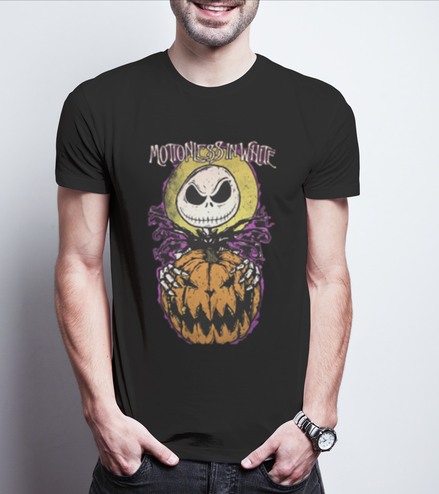 Motionless In White Halloween Skeleton Holding Pumpkin T-Shirt