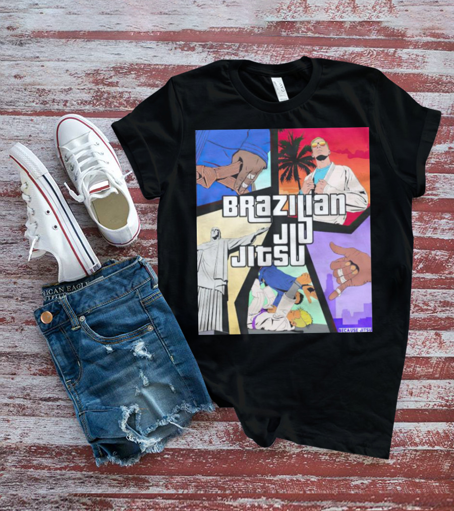 Brazilian Jiu Jitsu Because Jitsu Palms And Rio Comic Style Collage T-Shirt