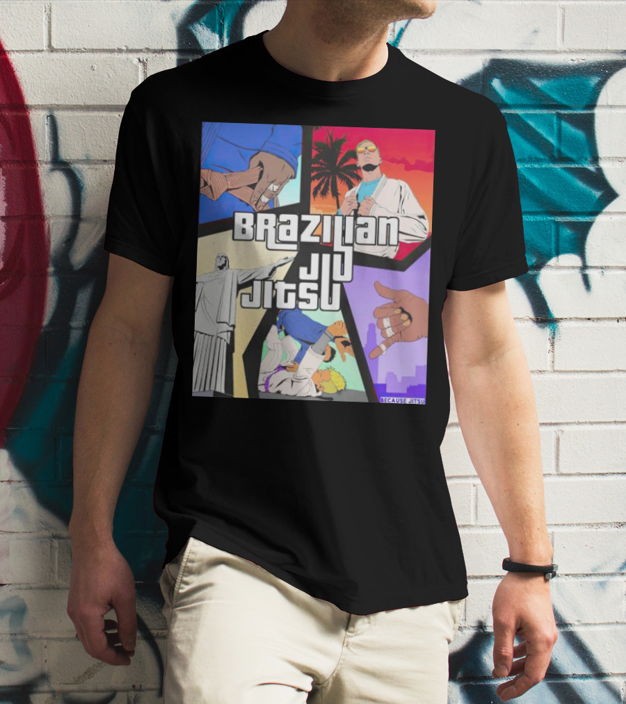 Brazilian Jiu Jitsu Because Jitsu Palms And Rio Comic Style Collage T-Shirt