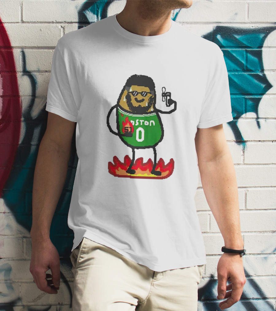 Jayson Tatum Boston NBA Potatum Green Jersey Fire T-Shirt