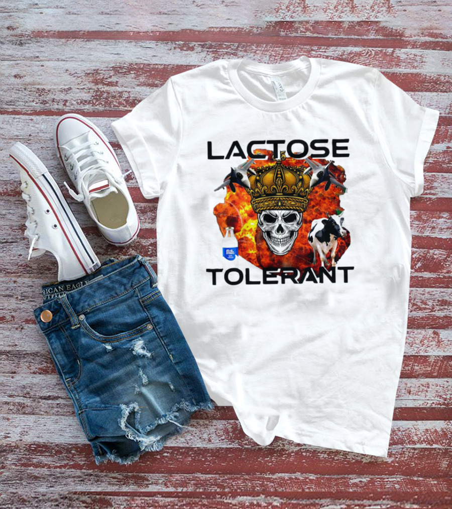 Lactose Tolerant Skull Crown Cow Milk Aircraft Explosion T-Shirt