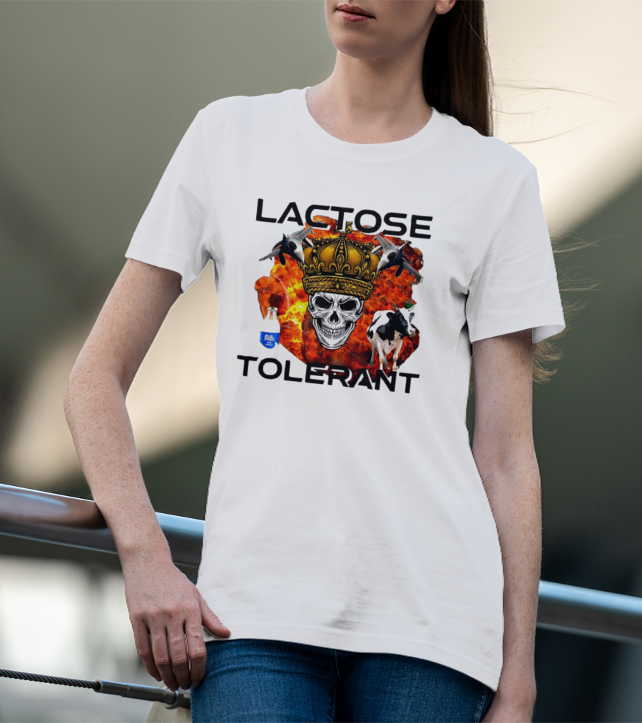 Lactose Tolerant Skull Crown Cow Milk Aircraft Explosion T-Shirt