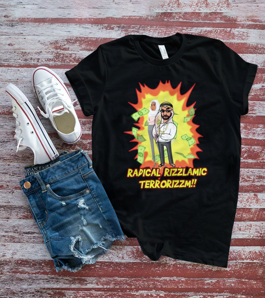 Radical Rizzlamic Terrorizzm Cartoon Characters Surrounded By Money Explosion T-Shirt