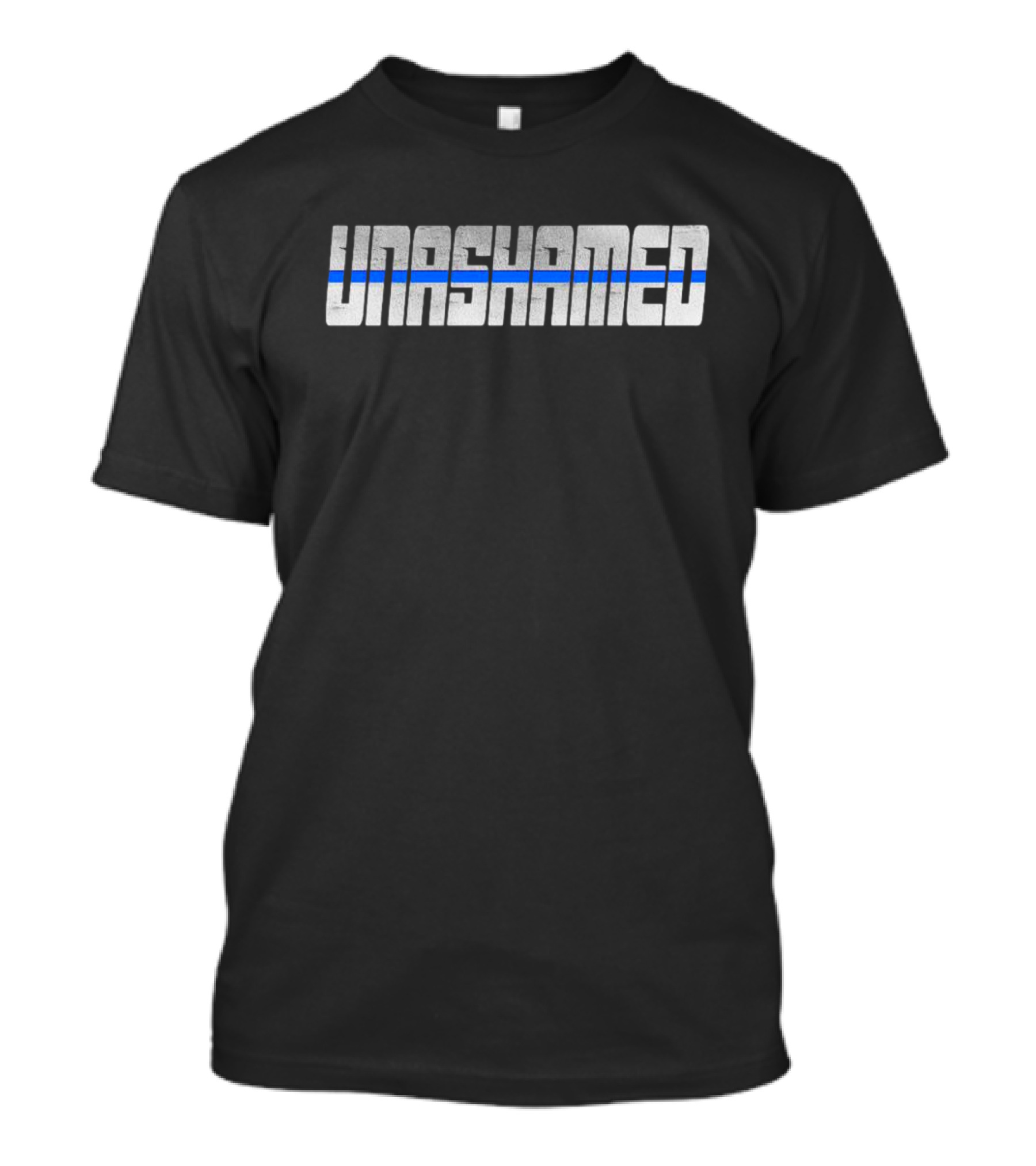 Unashamed Bold Distressed Text With Blue Line T-Shirt