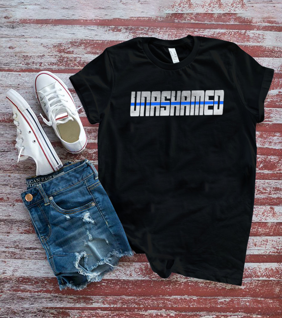 Unashamed Bold Distressed Text With Blue Line T-Shirt
