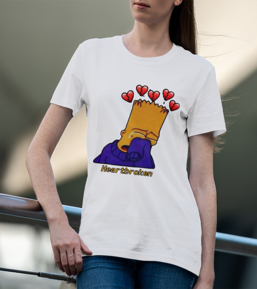 Bart Simpson Heartbroken Crying With Broken Hearts T-Shirt