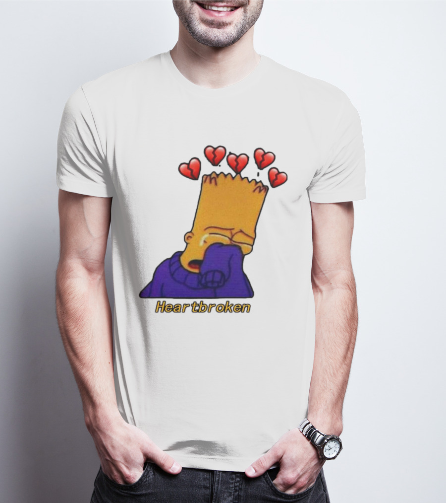 Bart Simpson Heartbroken Crying With Broken Hearts T-Shirt