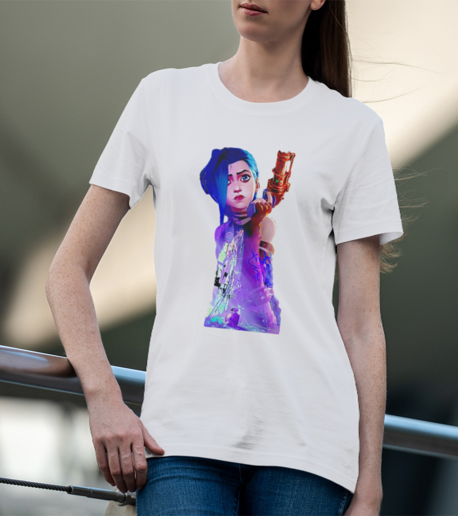 Arcane Jinx League Of Legends Character With Blue Hair And Toy Gun T-Shirt