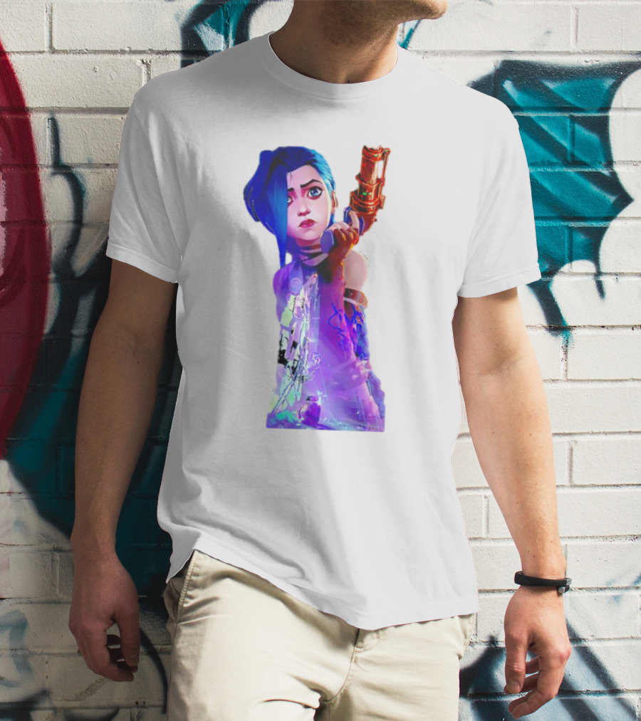 Arcane Jinx League Of Legends Character With Blue Hair And Toy Gun T-Shirt
