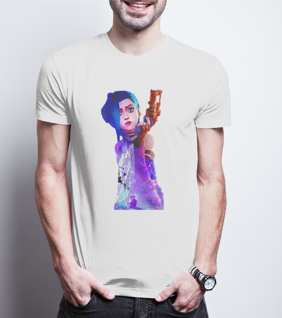 Arcane Jinx League Of Legends Character With Blue Hair And Toy Gun T-Shirt