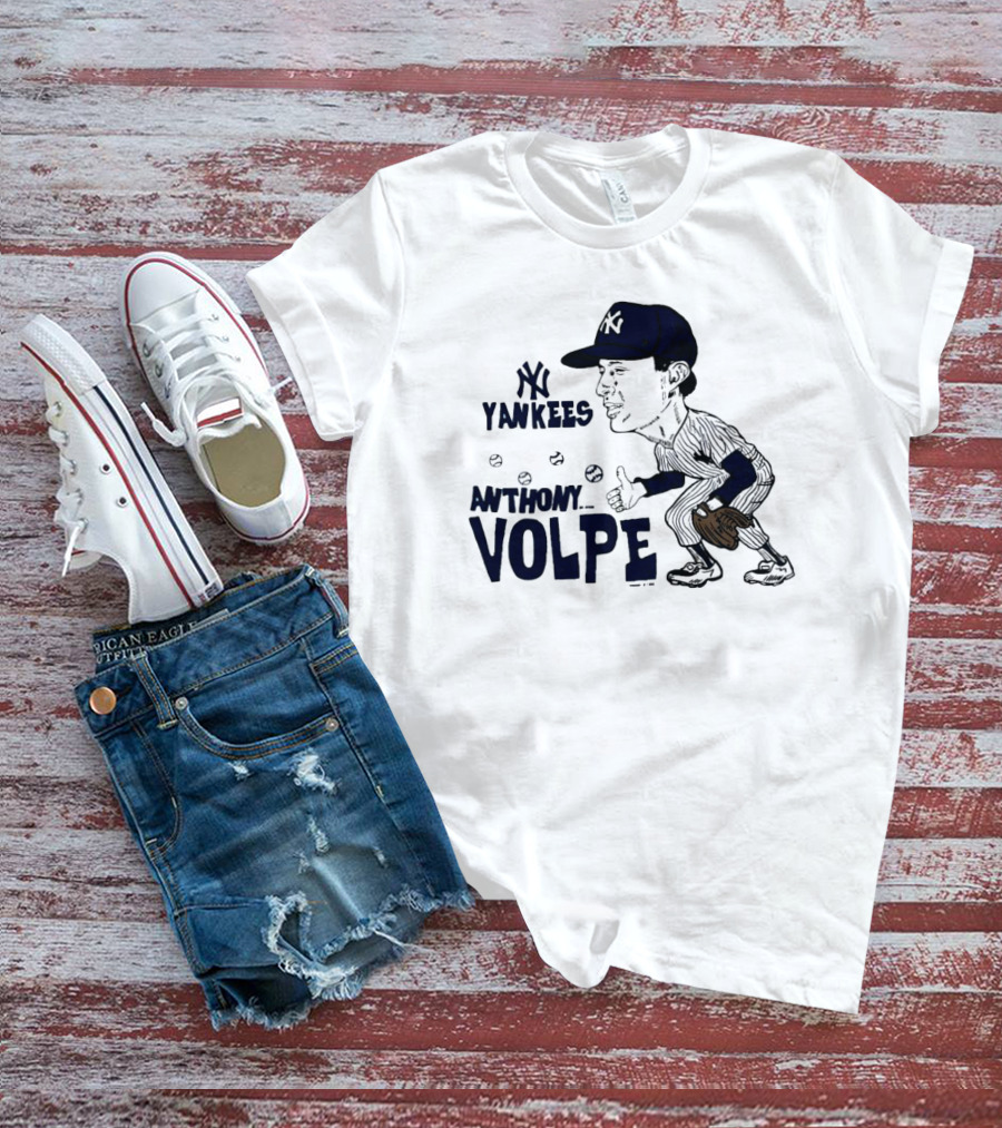 Anthony Volpe New York Yankees Caricature Baseball Player With Cap And Glove T-Shirt