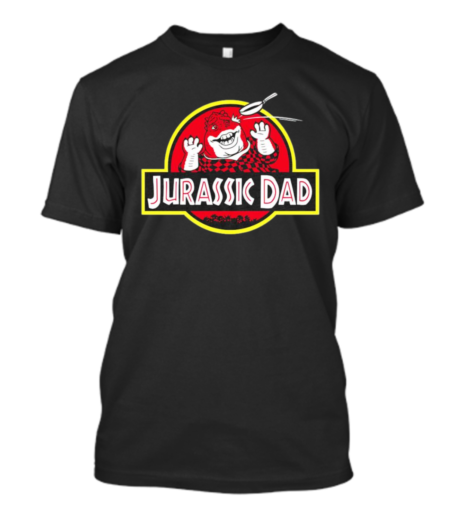 Jurassic Dad Dinosaur Cartoon Logo Frying Pan Image T-Shirt