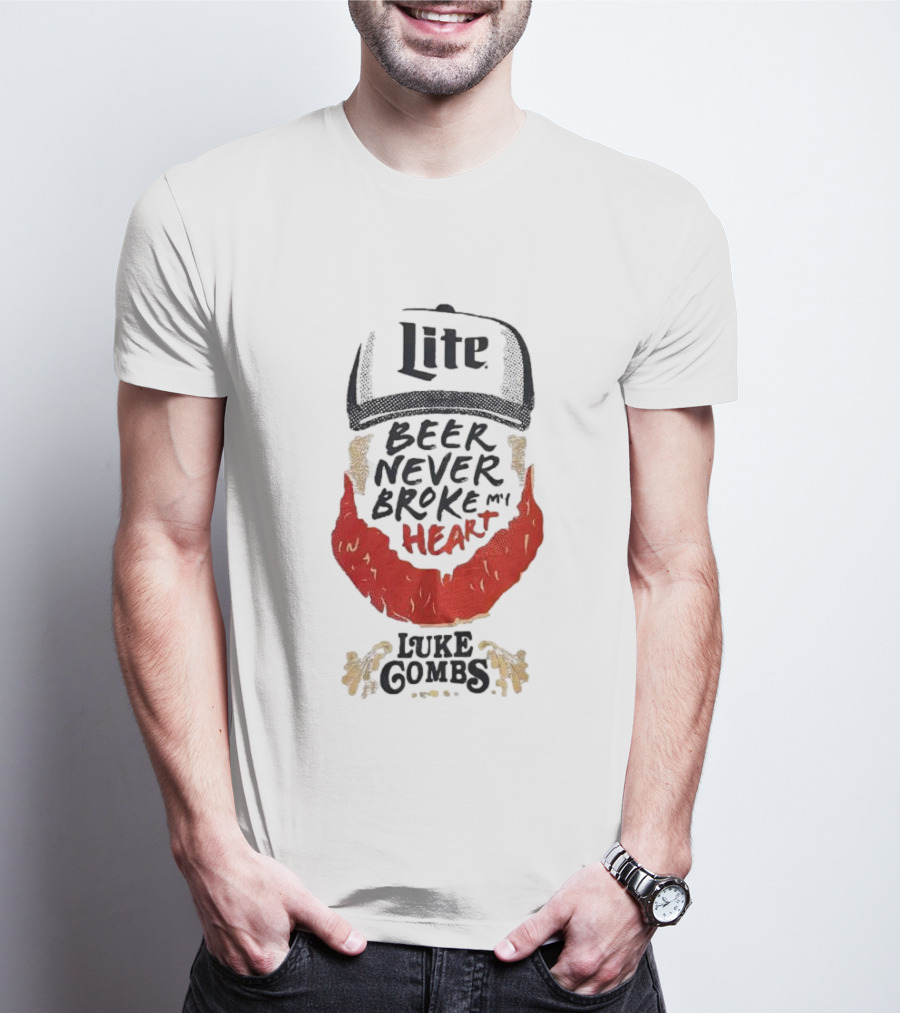 Lite Beer Never Broke My Heart Luke Combs Red Beard Hat T-Shirt
