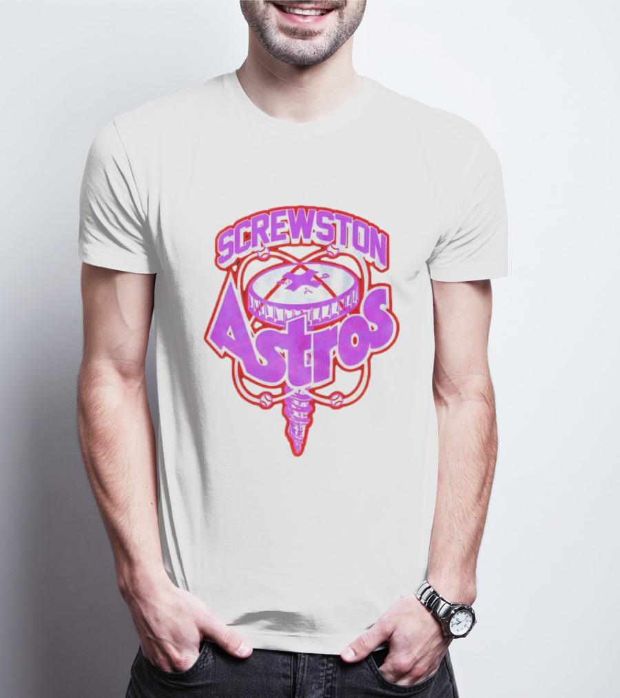 Screwston Astros Purple Neon Baseball Logo Houston Rap Culture T-Shirt