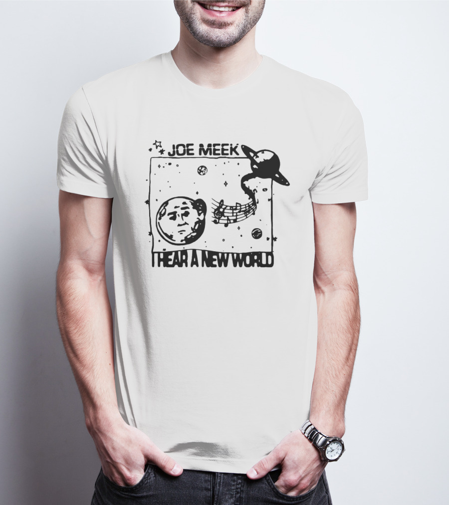 Joe Meek I Hear A New World Moon And Saturn Music Notes Space T-Shirt