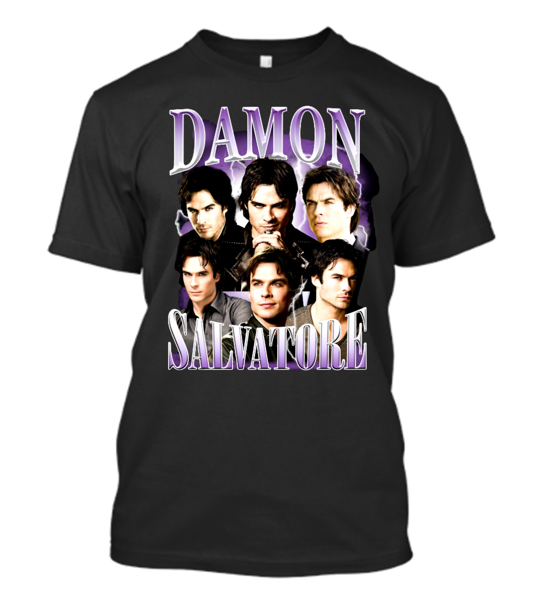 Damon Salvatore Purple Lightning Faces Collage T-Shirt