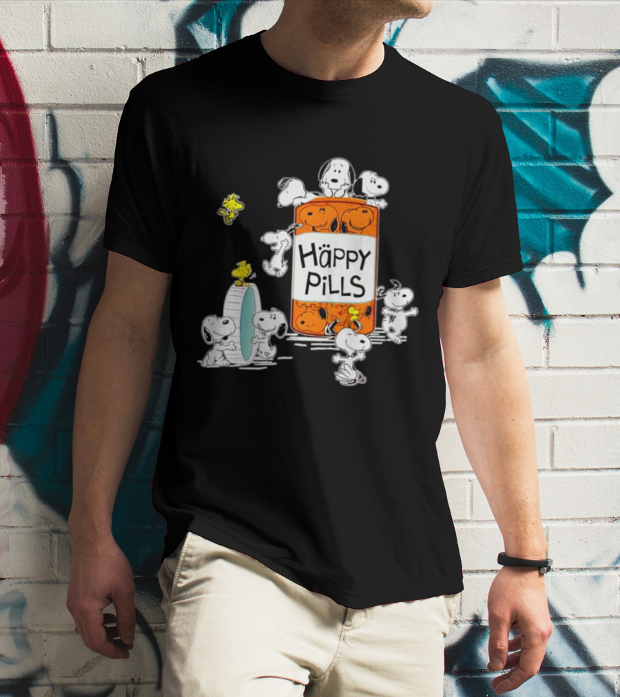 Happi Pills Snoopy Woodstock Cartoon Characters T-Shirt
