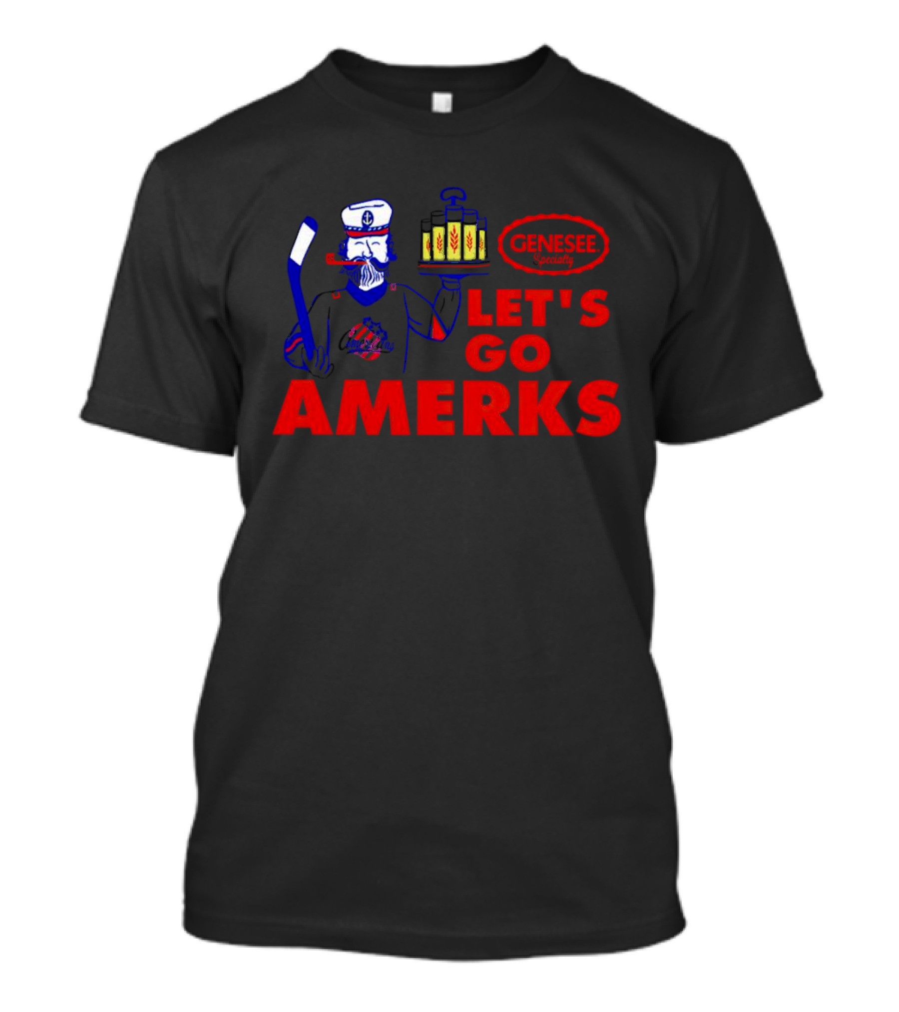 Let's Go Amerks Genesee Specialty Hockey Beer Sailor T-Shirt