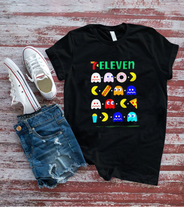 7 Eleven Pac Man Ghosts Donut Hot Dog Pizza Icons T-Shirt