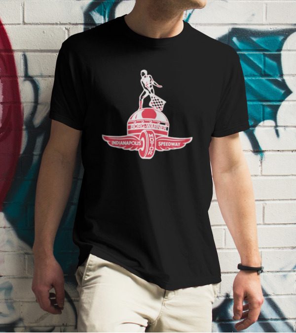 Indianapolis Motor Speedway Borg Warner Winged Wheel Flag Trophy T-Shirt