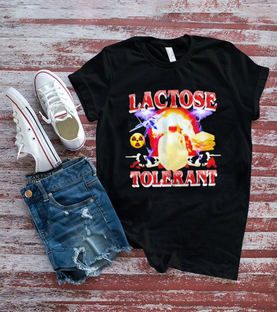 Lactose Tolerant Milk Jug Cheese Nuclear Symbol Cows Explosion T-Shirt