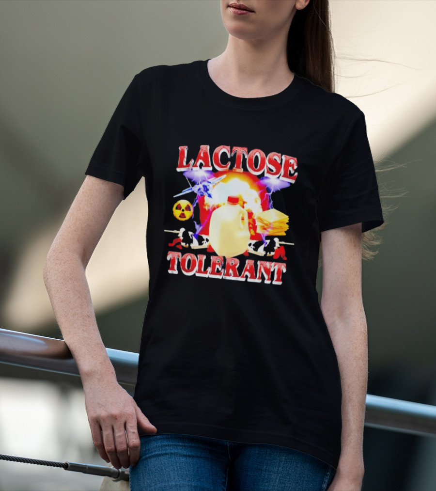 Lactose Tolerant Milk Jug Cheese Nuclear Symbol Cows Explosion T-Shirt