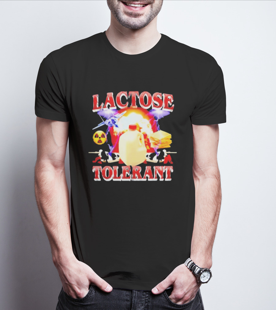 Lactose Tolerant Milk Jug Cheese Nuclear Symbol Cows Explosion T-Shirt