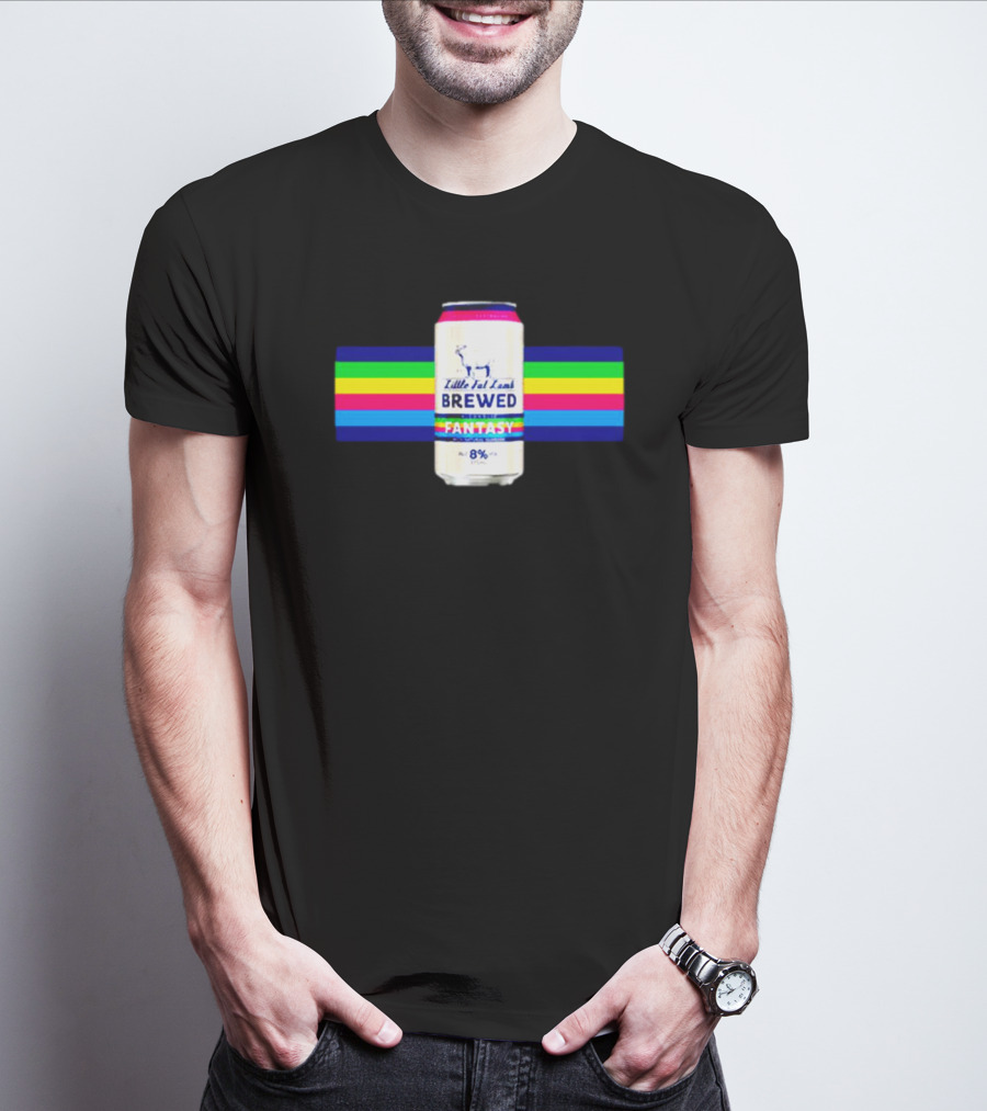 Little Fat Lamb Brewed Fantasy 8% Can With Rainbow Stripes T-Shirt