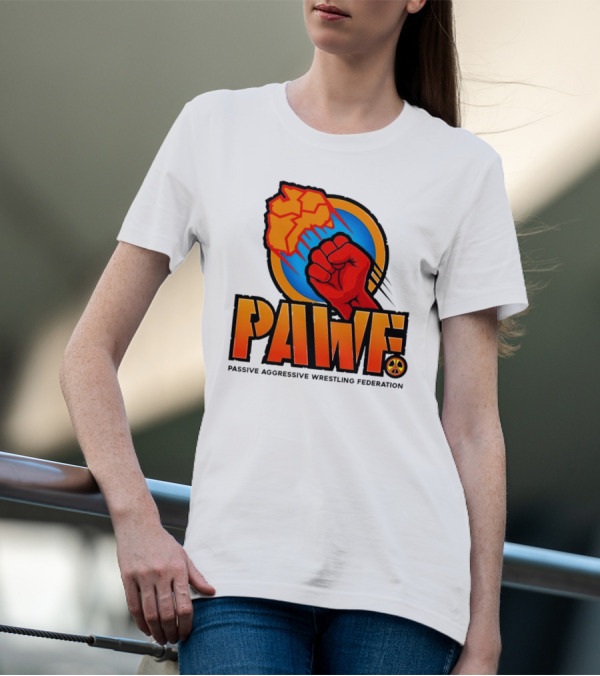 PAWF Passive Aggressive Wrestling Federation Fist Logo With Peace T-Shirt