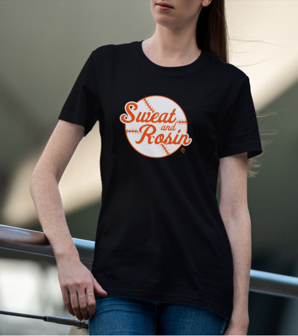 Sweat And Rosin Baseball White Orange Baseball Stitch Circular T-Shirt