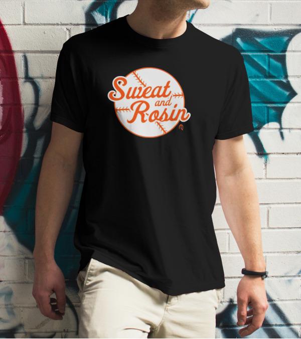 Sweat And Rosin Baseball White Orange Baseball Stitch Circular T-Shirt