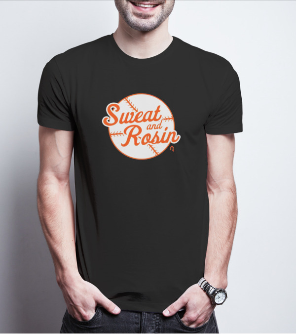 Sweat And Rosin Baseball White Orange Baseball Stitch Circular T-Shirt