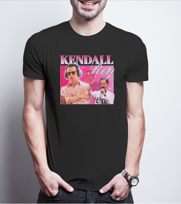 Kendall Roy Vintage Homage Pink Background Music And Microphone T-Shirt