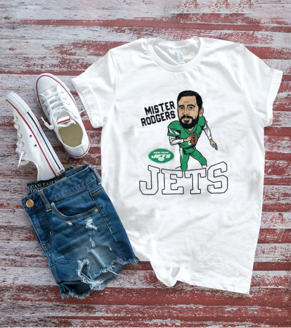 Mister Rodgers New York Jets Aaron Rodgers Caricature T-Shirt