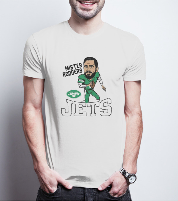 Mister Rodgers New York Jets Aaron Rodgers Caricature T-Shirt