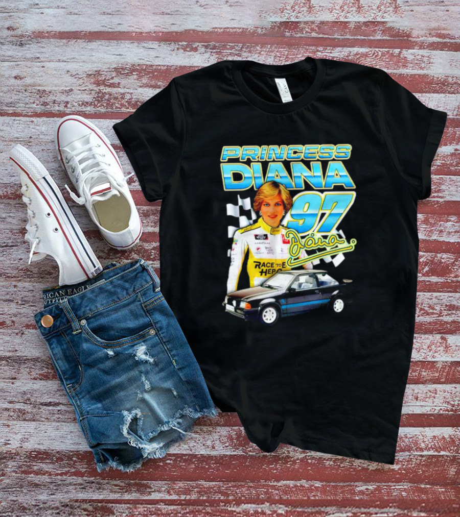 Princess Diana Race To Hero 97 Racing Diana Car Checkered Flags T-Shirt