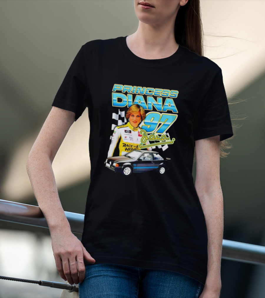 Princess Diana Race To Hero 97 Racing Diana Car Checkered Flags T-Shirt