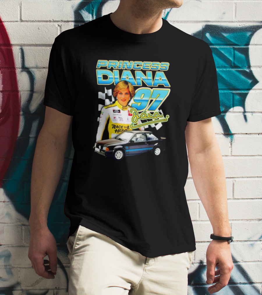 Princess Diana Race To Hero 97 Racing Diana Car Checkered Flags T-Shirt