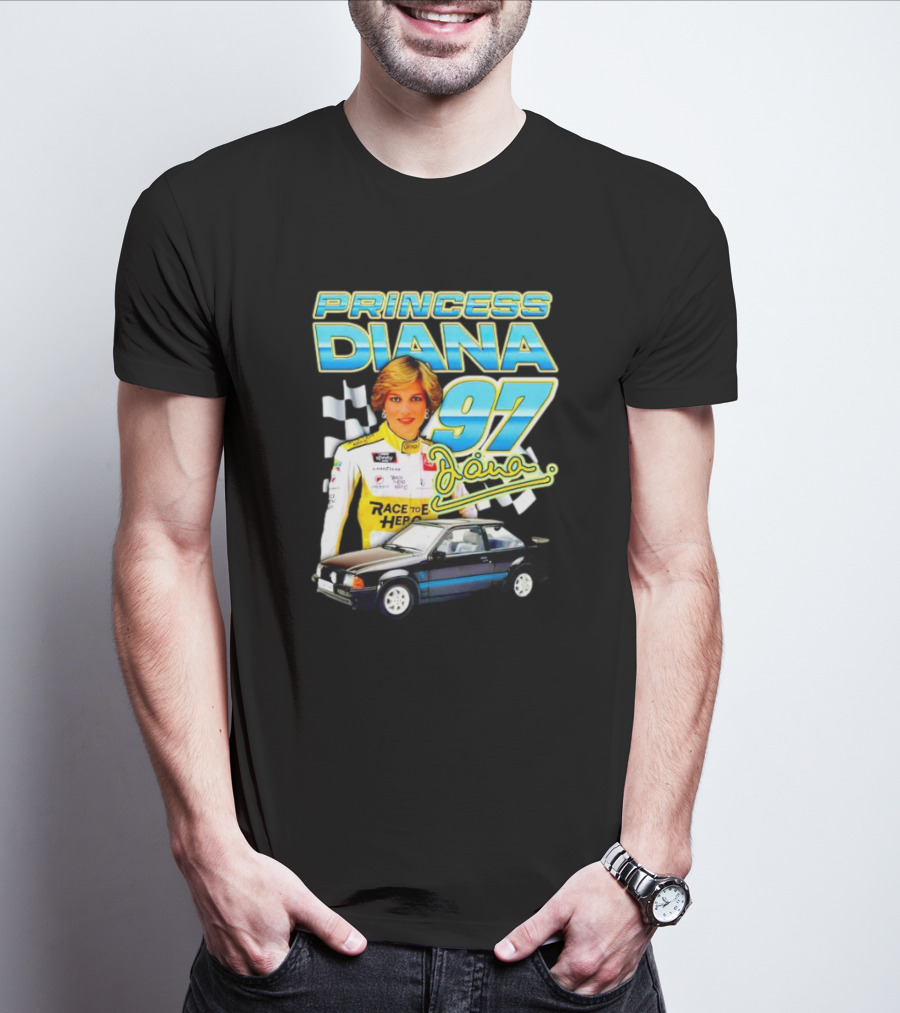 Princess Diana Race To Hero 97 Racing Diana Car Checkered Flags T-Shirt