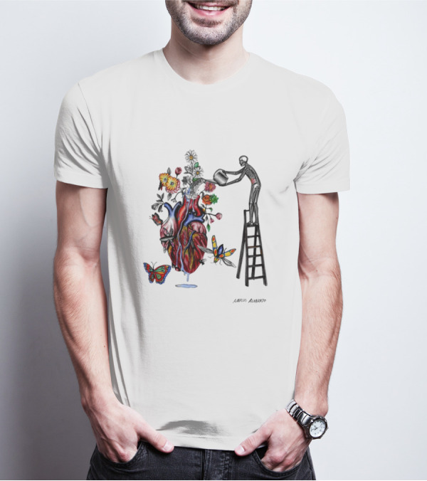 Skeleton Watering Yourself Heart Vase By Laro Amaral T-Shirt