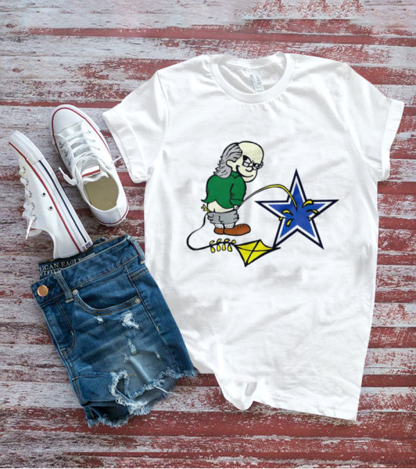 Ben Franklin With Kite Whizzing On Blue Cowboy Star T-Shirt